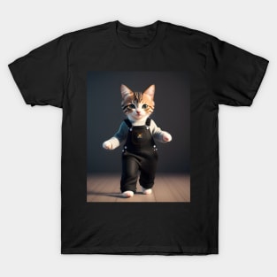 Cat Wearing Overalls - Modern Digital Art T-Shirt